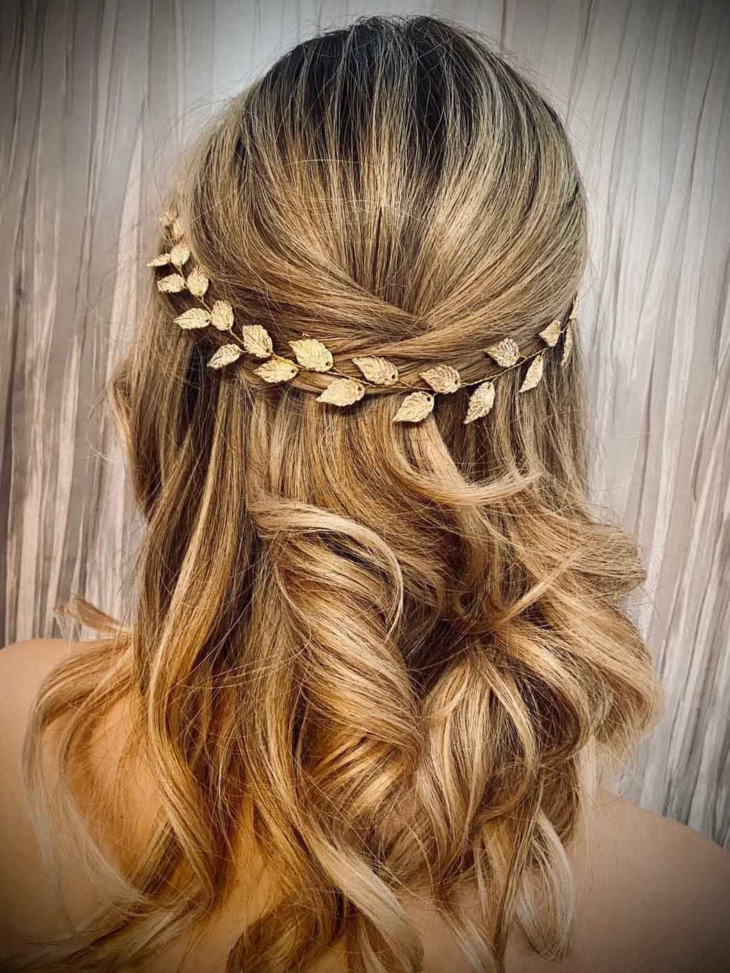 Unicra Wedding Leaves Hair Vine Bridal leaf Headpiece Gold Headbands Hair Accessories for Women and Girls157 Inches Gold