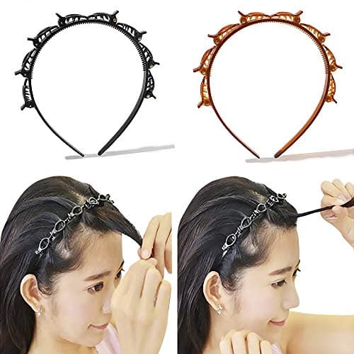 Braided Headbands with Hair Clips for Women and Girls Thin Plastic Headband with Double Layer Twist Fashion Hairstyle Hairpin