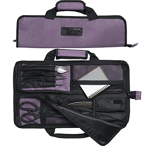 Asaya Chef Knife Roll Bag - 12 Pockets for Knives and Kitchen Utensils - Lightweight, Durable, and Stain Resistant Nylon - Perfect for the Traveling Chef - Knives not Included (Purple)