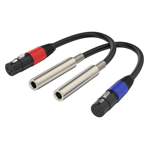 Jozzai 1/4“(6.35 mm) Female to XLR Female 3-Pin Socket Audio Cord, 1.1 Foot, 2 Packs, 6.35mm TRS/TS to XLR Jack Adapter, High-Purity 4N OFC Conductors, for Audio Electronic Devices