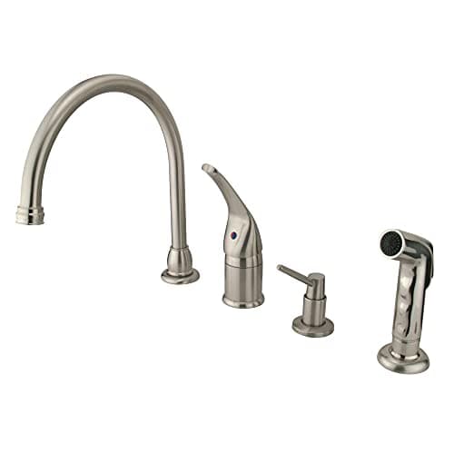 Kingston Brass KB828K8 Chatham single Lever Handle Kitchen Faucet with Sprayer & Soap Dispenser, Brushed Nickel, 9" Spout Reach