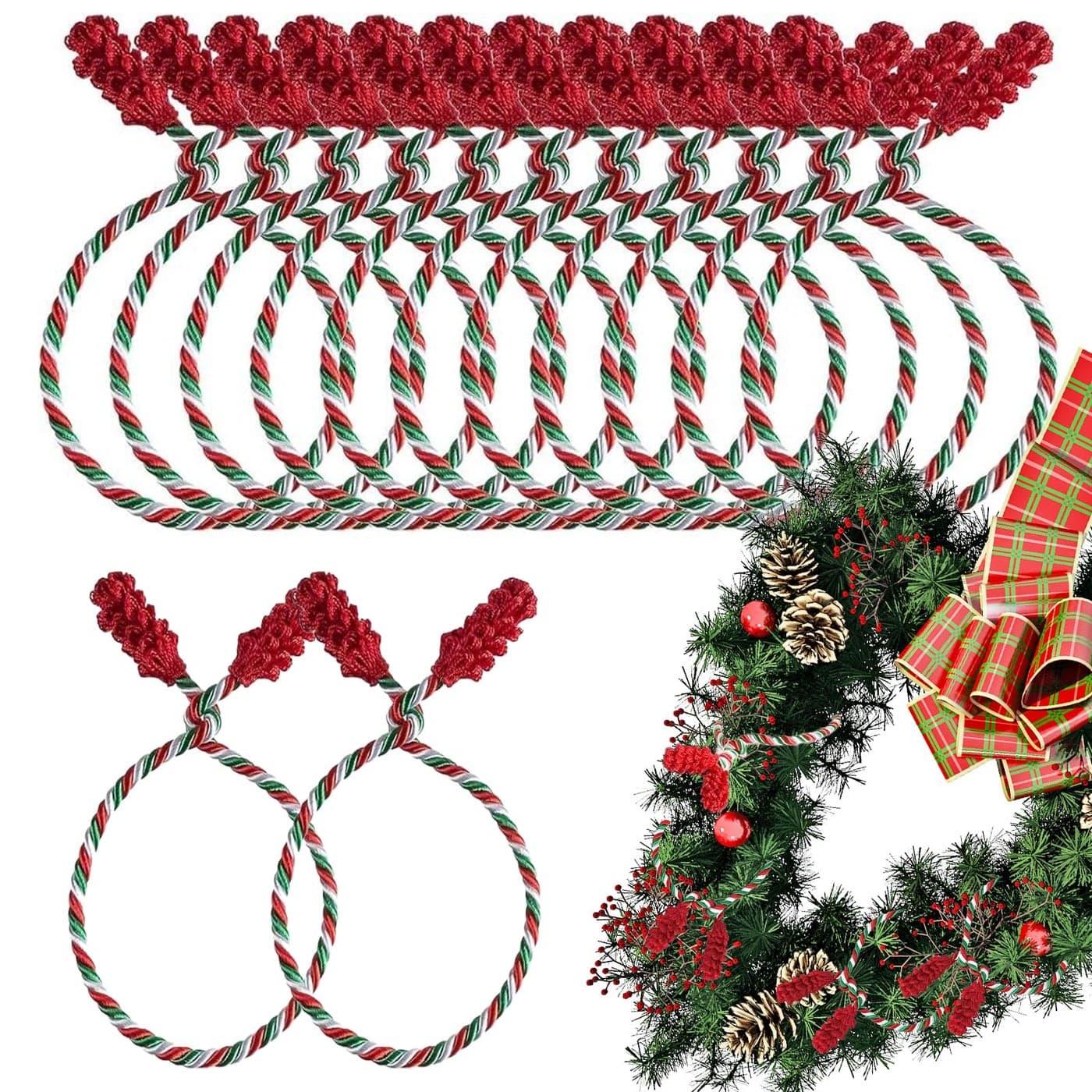 16 Pieces Christmas Wreaths Ties Multicolor Banner Ties Flexible Reusable Wreaths Twist Tie for Stairs Rail Decoration Christmas Socks Fixing Banner Home Decoration Multi