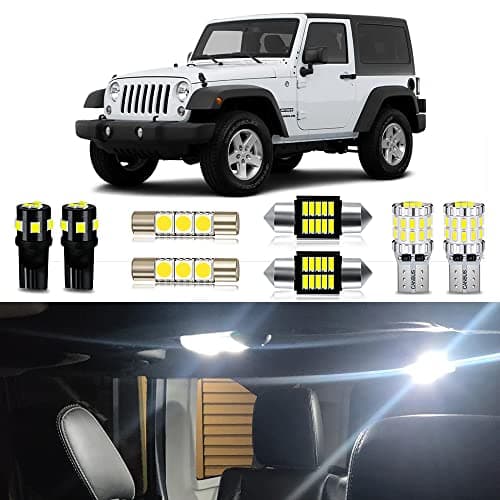 MEALAM White LED Bulbs Package Kit Compatible with 2007 2008 2009 2010 2011 2012 2013 2014 2015 2016 2017 Jeep Wrangler JK 2Door Interior Light License Plate Light and Install Tool 7 Piece