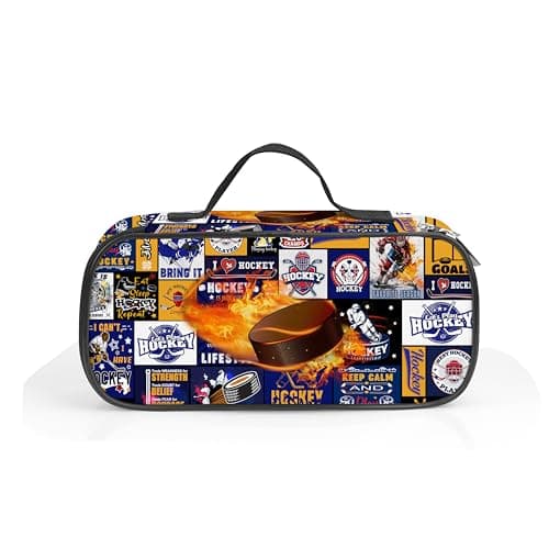 ROVOZAR Ice Hockey Ball Pencil Case for Boys Girls, Sport Pencil Box for Kids Ice Hockey Pen Bag, Large Ice Hockey Pencil Pouch with Zipper Compartments for Office School