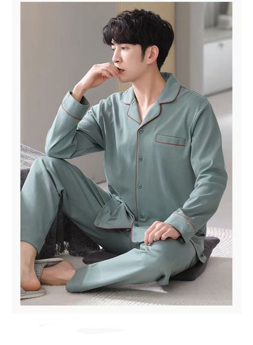 Men's Pajama Set, Cotton Long Sleeve Two-Piece Casual Pajamas