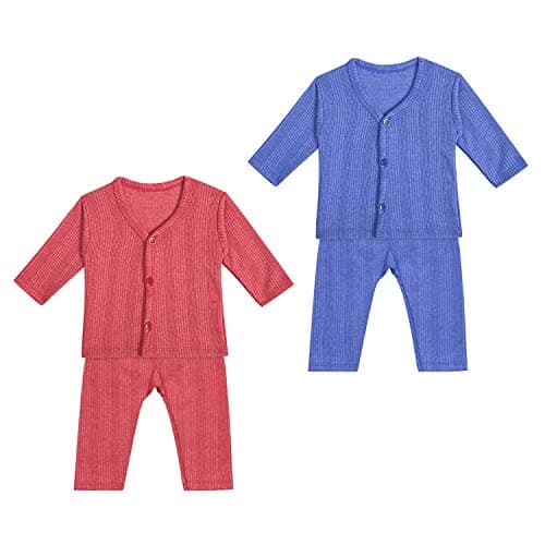 superminis Baby Thermal Top and Pyjama Set - Front Open, Full Sleeves, Winter Wear Suit for Infants, Girls, Boys (3-6 Months) Pack of 2