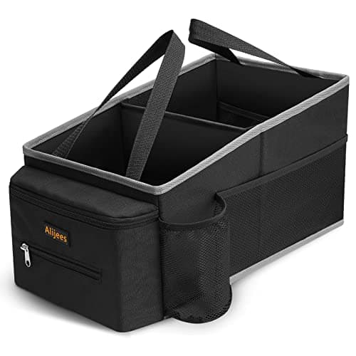 Alijees Car Seat Organizer - Backseat Car Organizer with Cup Holders, Car Storage Organization for Front Back Passenger Seat, Road Trip Essentials Kids for Travel Car Accessories, Black