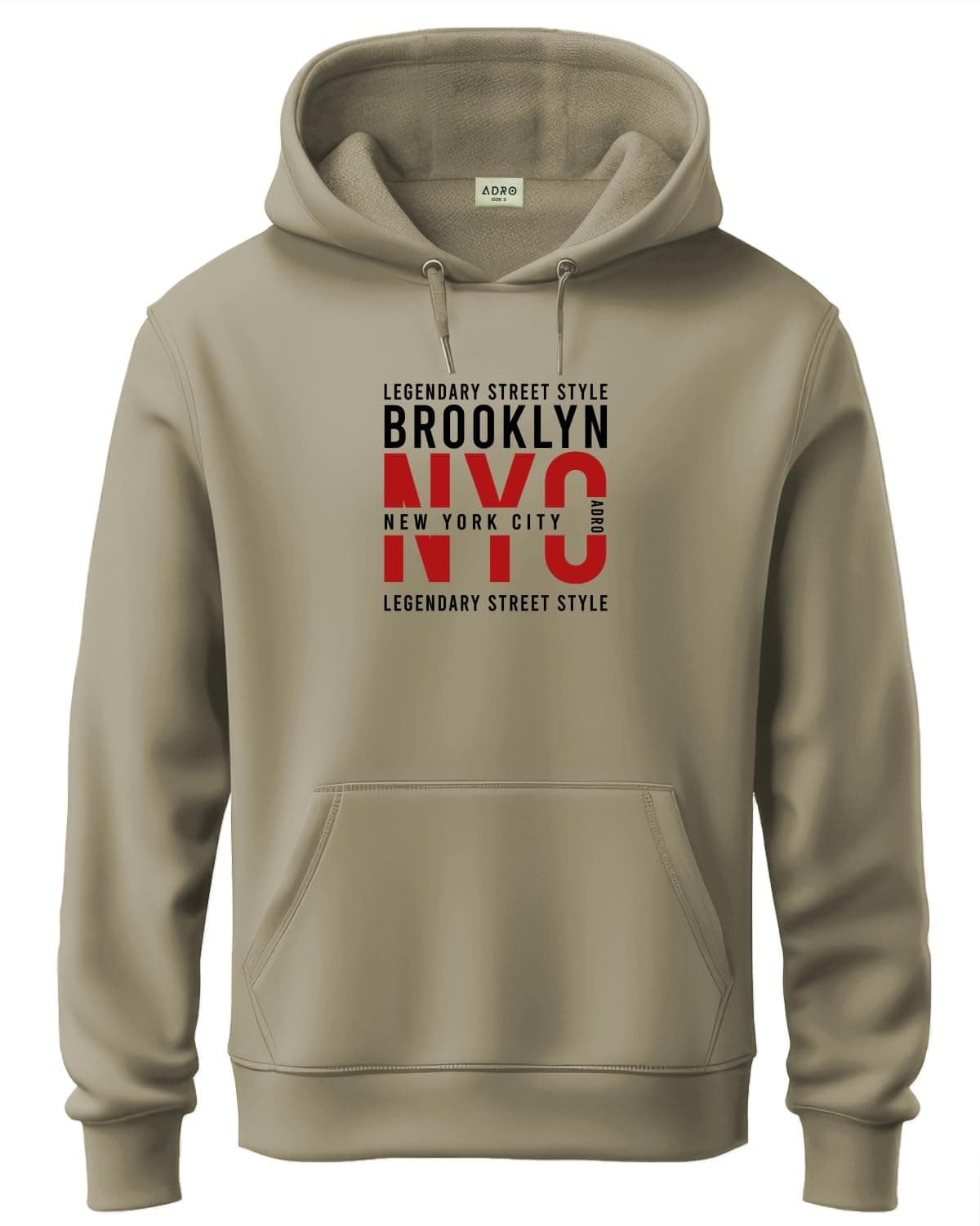 ADRO Men's Cotton Blend Neck Hooded Sweatshirt (H24-NYC-BE_Beige