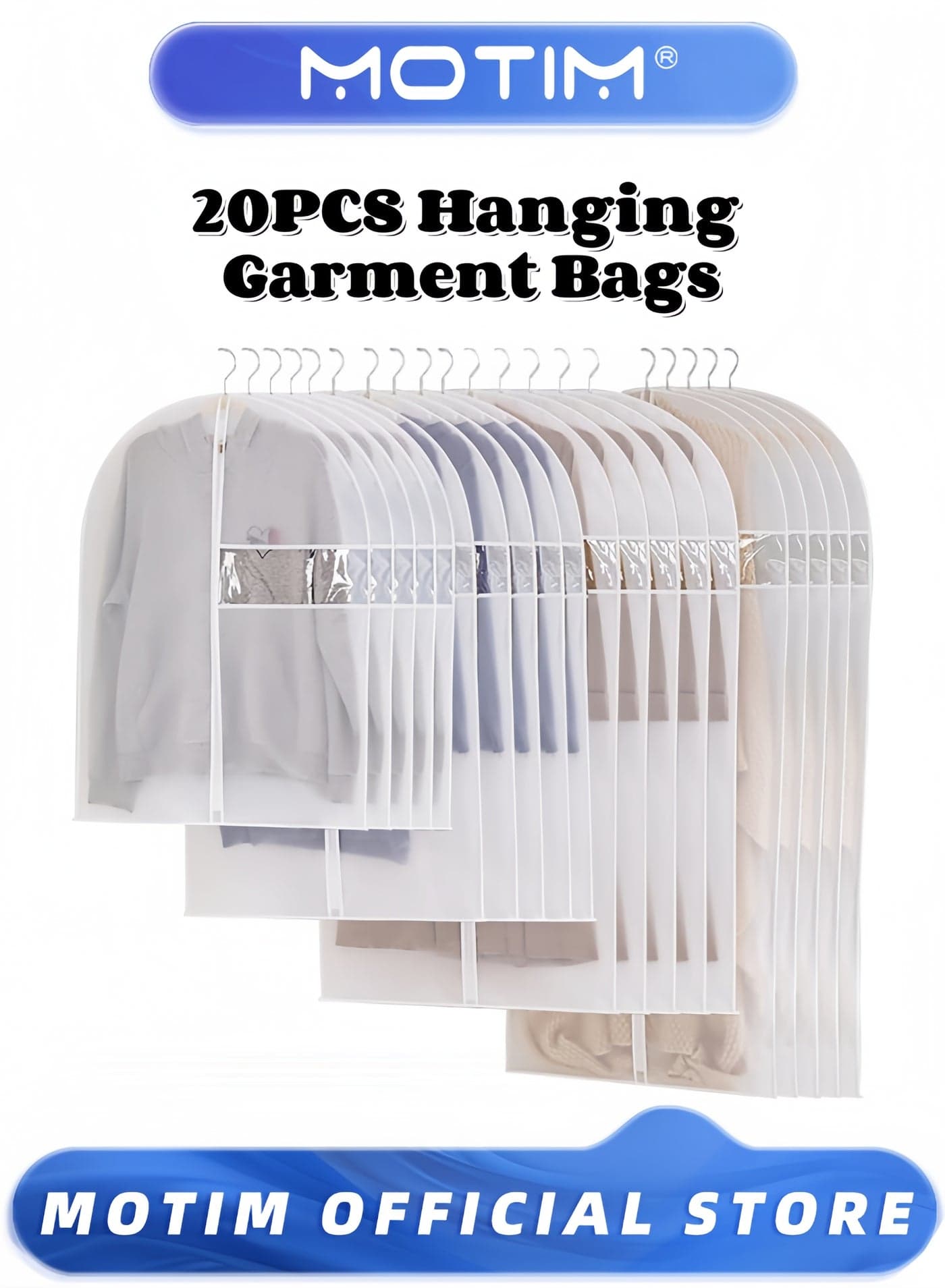 20PCS Hanging Garment Bags Dustproof Clothes Cover with Zipper Long Plastic Clothes Storage Cover Breathable Suit Dust Cover 80-140CM Sealed Clothes Protector for Dress Gowns Coats Sweater