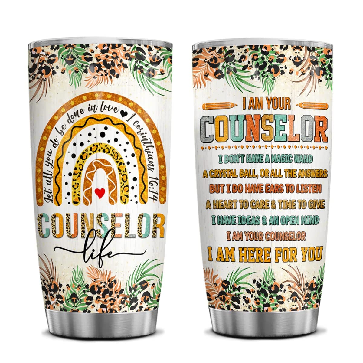 4LIEUBASMI School Counselor Gifts 20oz Tumbler Counselor Appreciation Week Modern Multicolor Rainbow Letter Print Stainless Steel Insulated Reusable Drinking Cup 591ml 1 Count