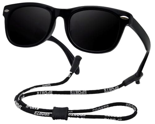 COOLSOME Kids Flexible Polarized Sunglasses for Boys Girls Age 3-10 with Straps (Black)