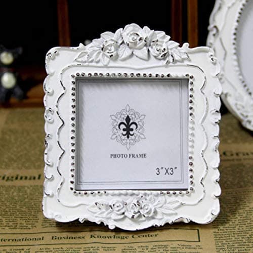 AMHOME Picture Frame 3x3 Square European Style Resin Frame Creativity Design(Milky white).Front Window Opening 2.6x2.6 inches.