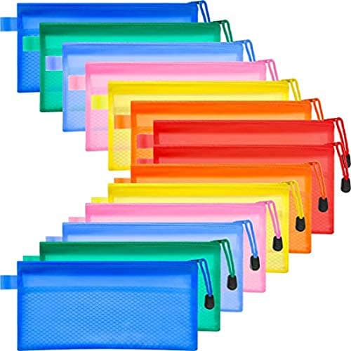 DIY Crafts Pencil Pouch Zipper File Bags Waterproof Plastic Double Layer for Pen Bag Cosmetics Supplies Travel Accessories (Pattern No #1 14x1, 7 Colors 7x2=14)