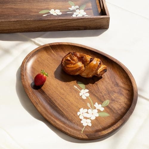Aurum Crafts Bella Handpainted Wooden Oval Platter 13x10 Inch | Premium Mango Wood Serving Tray for Snacks & Appetizers | Elegant Appetizer Plate for Home Kitchen Café Restaurant
