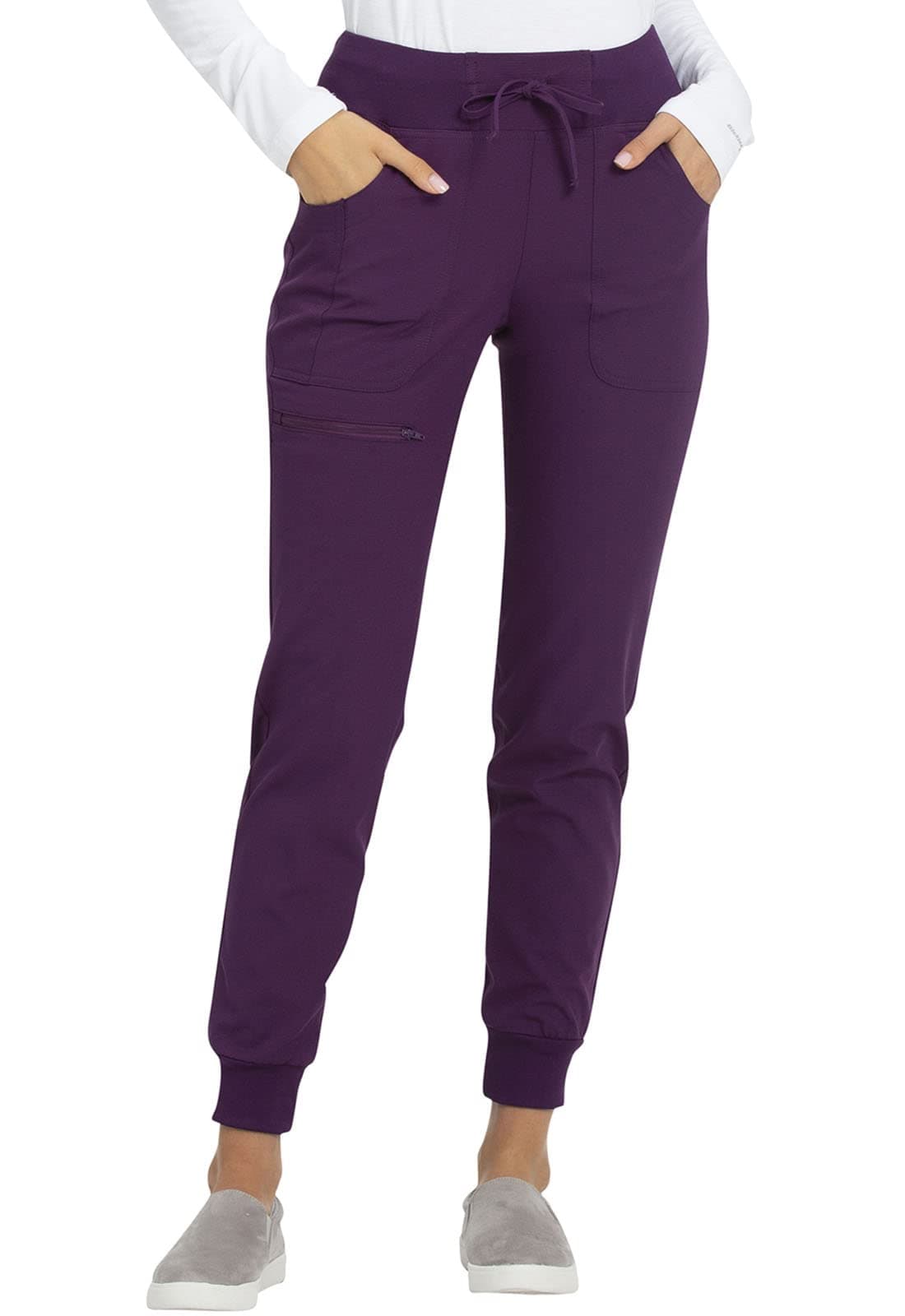HeartSoul Womens Medical Scrub Jogger Pants Contemporary fit Drawstring Waistband Jogger with 5 Pockets HS030P M Petite Eggplant