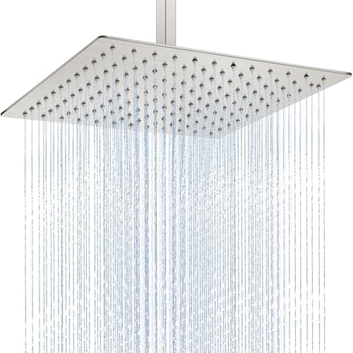 Midanya Rain Shower Head, Stainless Steel Large Rainfall Shower Head High Pressure, Bathroom Waterfall Square Showerhead, Ceiling or Wall Mount, Brushed Nickel 12 Inch