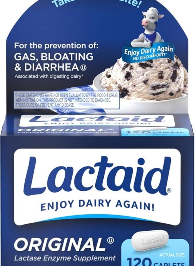 Original Strength Lactose Intolerance Relief Caplets with Natural Lactase Enzyme - 120 ct