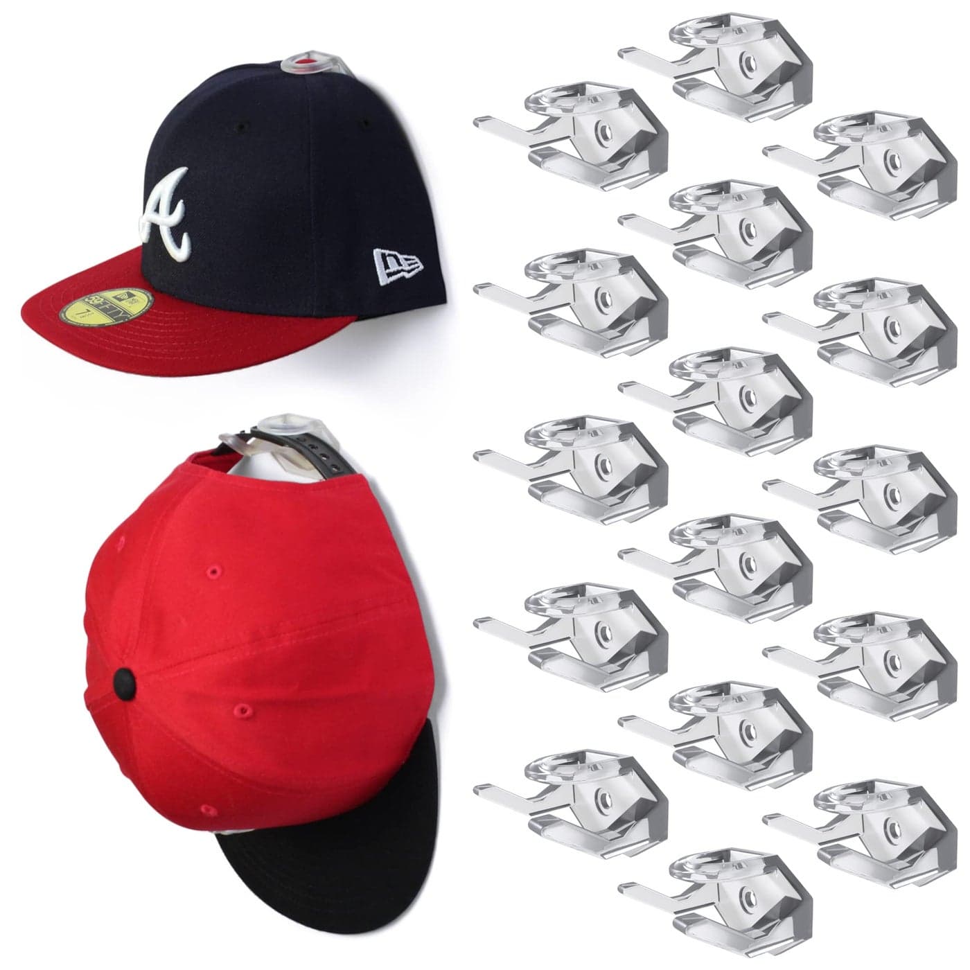Modern JP Adhesive Hat Hooks for Wall 16Pack Hat Rack for Baseball Caps Minimalist Hat Display Strong Hold Hat Hangers for Wall USA Patented Clear