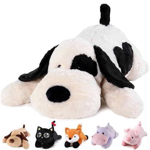 meowtastic Black White Dog Weighted Stuffed Animals 22 Inch 45 Pounds Weighted Plush Dog Stuffed Animals Big Stuffed Dog Plush Pillow Cute Plush Toys Gifts for Kids Adults 22 45 lbs