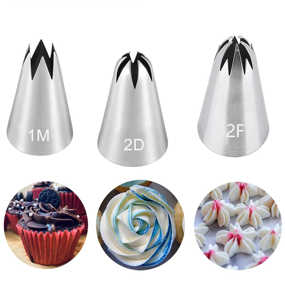 Large Piping Nozzle Tip for Cake Decorating3 Pcs Icing Piping Tips Cake Piping Nozzles Tips Kit for Baking DIY Cookie Cream Cupcake Decorating1M 2D 2F