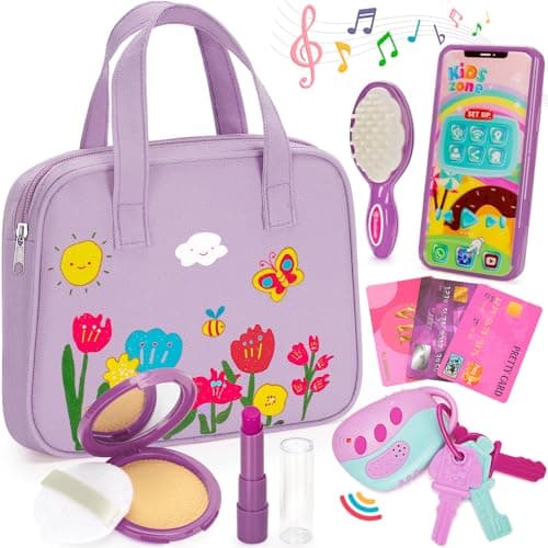 Officygnet Toddlers Toys for Girls 13 Years Old Toddler Purse Girl Toys with Pretend Makeup Kit Pretend Princess Play Purse Toy for Little Girl Christmas Birthday Gifts for Girls Age 3 Purple