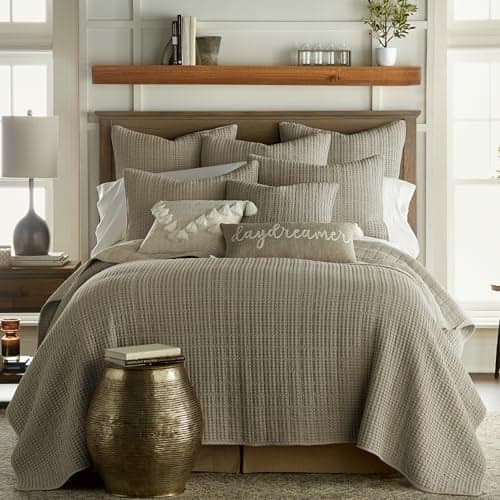 Levtex Home Mills Waffle King/Cal King Quilt Set (106x92in) with 2 Pillow Shams (36x20in) - Taupe - Cotton Waffle King Size Quilt Bedding Set - Lightweight, Soft, Pre-Washed