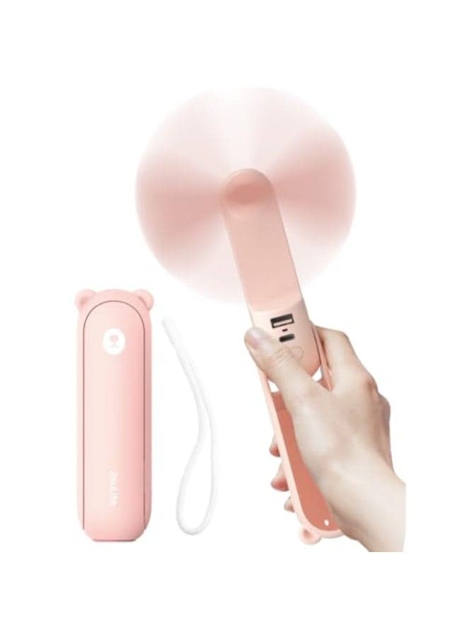 JISULIFE Handheld Fan with 4500 mAh Powerbank Max 37 Hours Runtime, Pocket Portable Battery Operated or USB Powered Folding Personal Fan, 3 Speeds, Gifts for Women Men Kids Gift for Festival-Pink