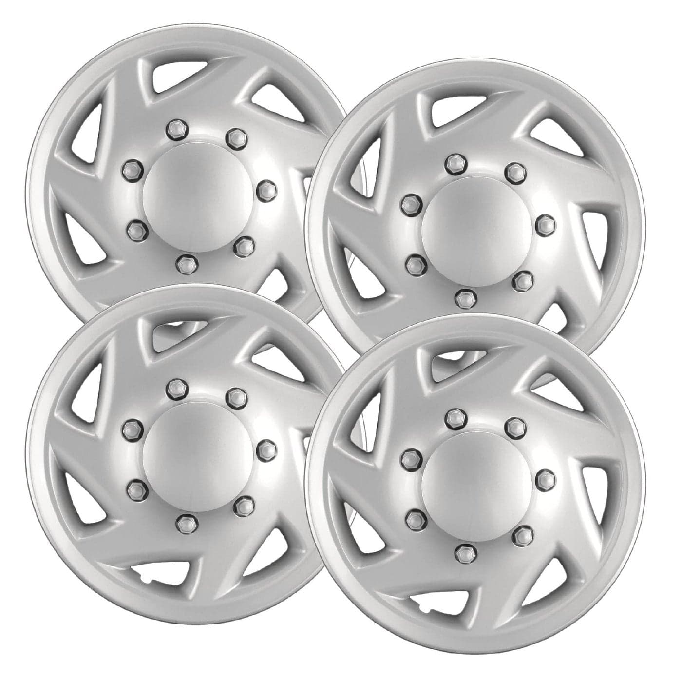 Hubcapscom Premium Quality 16 Silver HubcapsWheel Covers fits Ford Van OnePiece Heavy Duty Construction Set of 4