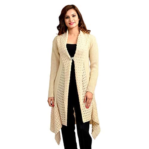 PIPASA Women Winter Designer Woolen V-Neck Sweater Plain Shrug Cardigan (Freesize) Cream