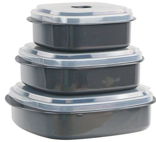 Reston Lloyd Nesting Microwave Containers, Set of 3, Adjustable Steam Vents, Airtight, Meal Prep, Durable BPA-Free Plastic- Freezer & Dishwasher Safe, Cookware & Food Storage, Anyday Cookware, Gray