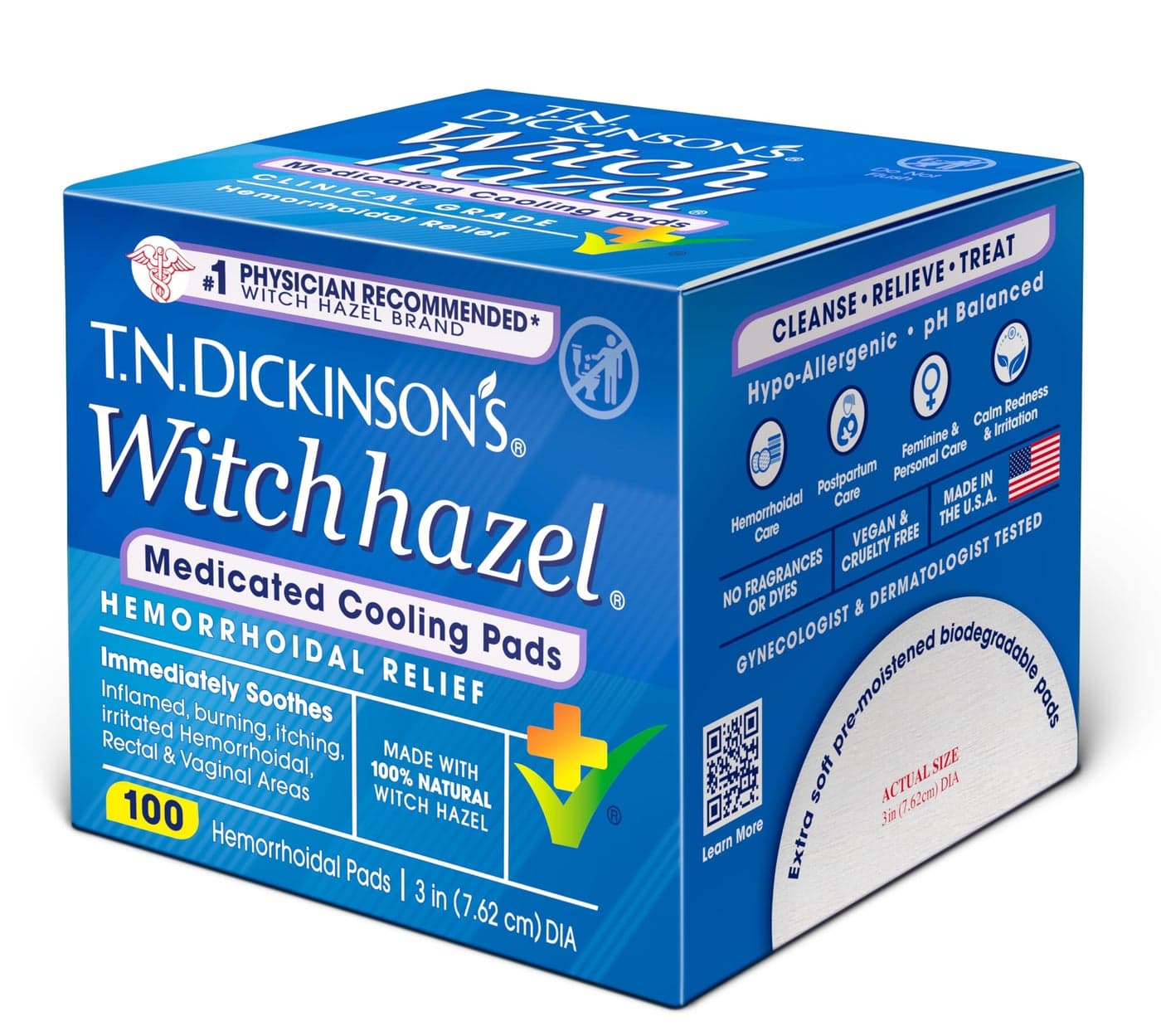 TN Dickinsons Hemorrhoidal Pads Witch Hazel with Aloe Clear 100 Count