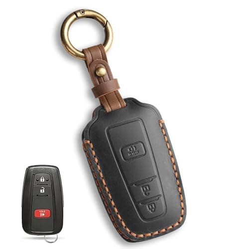 MILD EAST for Toyota Key Fob Cover Genuine Leather Key Case Shell Compatible with 4Runner Highlander Camry RAV4 C-HR (Black, 3 Buttons)