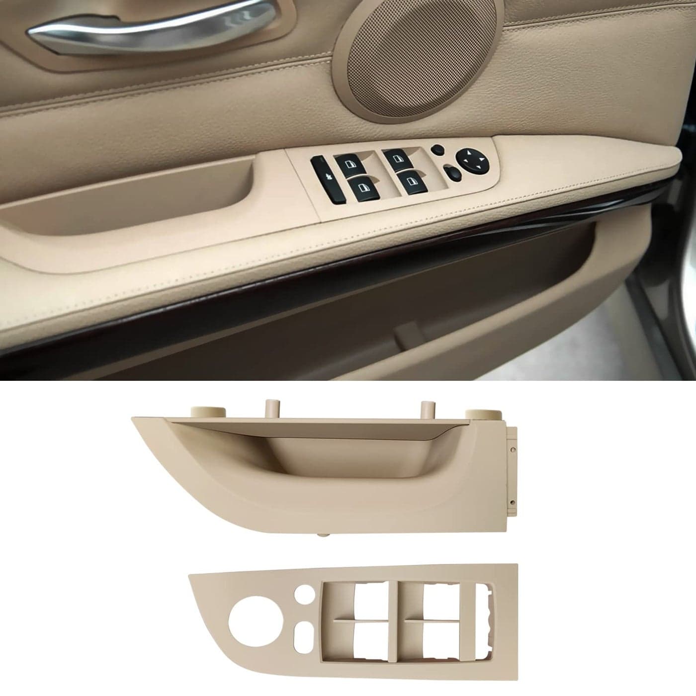 Jaronx Compatible with BMW 3 Series E90E91 Driver Side Door Handle 20042007 Window Switch Panel Cover Doors Pull Handle Driver Side Armrest for 318i320i325i328i330i335i1476inch