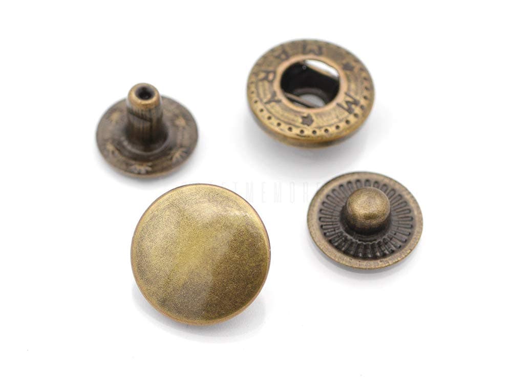 CRAFTMEMORE 50 Sets Antique Brass Snap Buttons S-Spring Socket Popper Fasteners for Jacket Bag Closures #665 VT2 (10mm (0.39"))