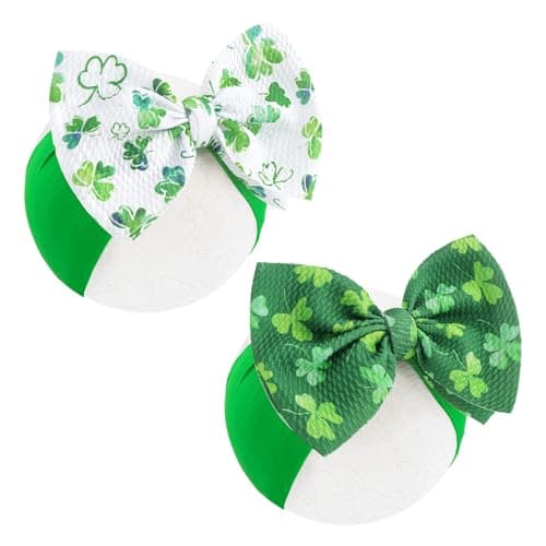 YanJie StPatricks Day Baby Girl Bows Green Clover Headbands Shamrock Newborn Hair Bow Hairband St Patricks Big Bows Headbands Hair Accessories Gift