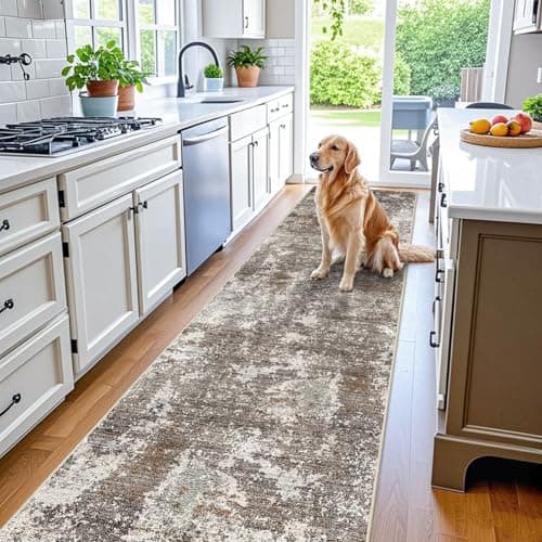3x10 ft Long Hallway Runner Rug – Non-Slip Washable Kitchen Floor Rug with Rubber Backing, Modern Low Pile Thin Wide Carpet Runners for Bedroom, Entryway Indoor (Brown Beige,3x10)