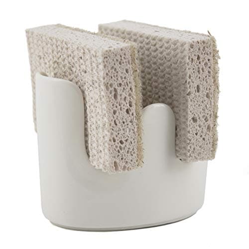scarlettwares Dual Double Sponge Holder for Kitchen Sink Ceramic White Rustic Farmhouse Holds Two Sponges