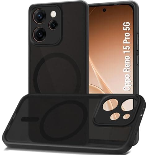 TheGiftKart Hybrid Shockproof Back Cover Case for Oppo Reno 15 Pro 5G Compatible with MagSafe | Hard Back Cover Case for Oppo Reno15 Pro 5G (PC & TPU, Translucent Smoke Matte Back, Black Sides)
