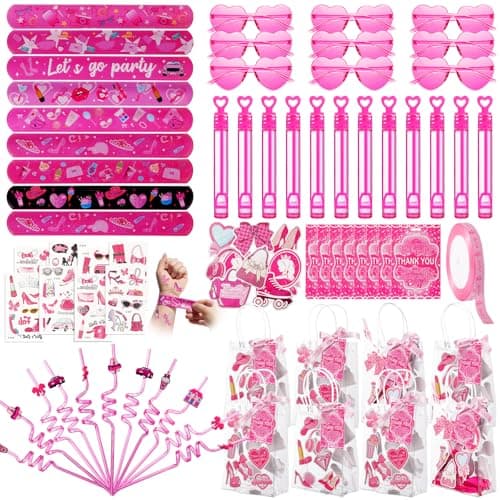 Vanblue 135Pcs Pink Girls Party Favors Princess Theme Birthday Party Decorations Heart Glasses Straws Goodie Bag Stuffers Pinata Filler Classroom Rewards for Kids Girls Birthday Gifts Party Supplies