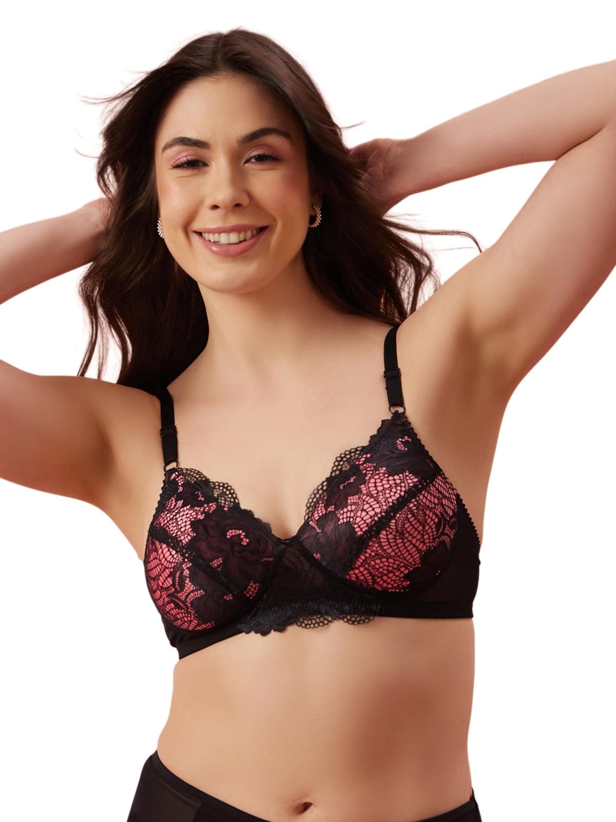 Clovia Women's Lace Solid Padded Full Cup Wire Free Bridal Bra (BR1944A13_Black_38C)