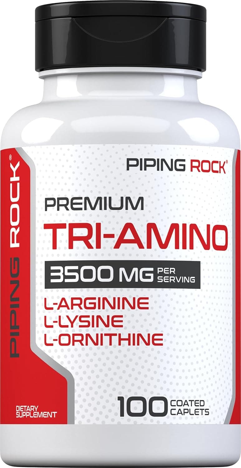 Piping Rock Tri Amino Supplement 100 Caplets Complex with LArginine LOrnithine LLysine Vegetarian NonGMO Gluten Free
