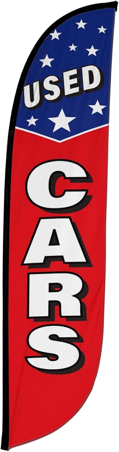 LookOurWay Feather Flag Banner 12 Feet Tall Advertising Flags for Outdoor Business and Events Promotion Swooper Flag Only Car Dealership Flags Used Cars Stars 10M1200610