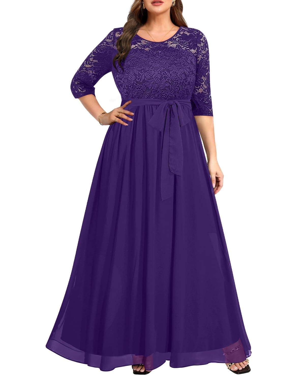 Purple Bridesmaid Dresses Long Prom Elegant Formal Gowns And Evening Lace Chiffon 34 Sleeve Maxi Wedding Guest Dress