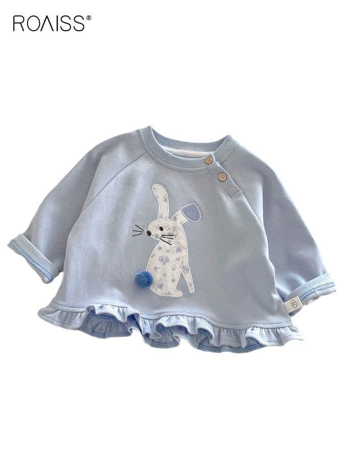 Toddler Girls Adorable Sweatshirt, Round Neck Long Sleeve Pullover with Rabbit Pattern, Skin-friendly Breathable Tops for Girls, Suitable for Daily Wear or Any Occasion