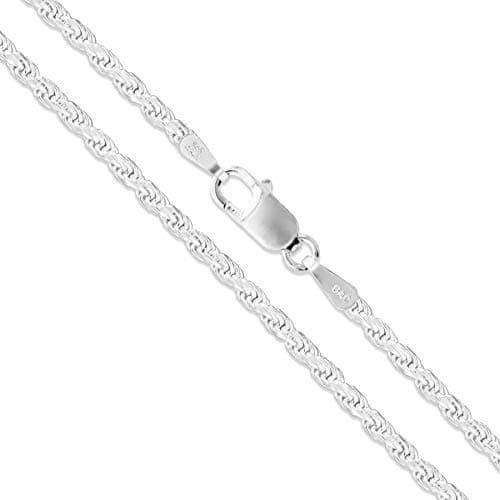 Sterling Silver Diamond-Cut Rope Chain 2mm Solid 925 Italy New Necklace 18"