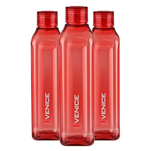 CELLO Venice Exclusive Edition Water Bottles Set of 3, 1000ml Each Red | Unbreakable, Food Grade, Air Tight, Leakproof Bottle Set | Reusable Set of Fridge Pet Water Bottles For Home, Office, Gifting