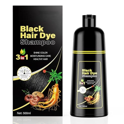 KINGMING Black Hair Dye Shampoo 3 in 1 for Gray Hair Hair Color Shampoo for Women Men Grey Hair Coverage Herbal Ingredients Champu Con Tinte Para Canas 500ml Black