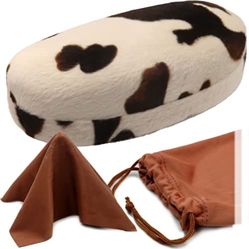 MyEyeglassCase Hard Sunglasses Case - Large Glasses Case Holder in Pony Animal Print - Eyeglass Case hard shell with Drawstring Pouch and cloth Medium & Large frames (AS113 Pony)