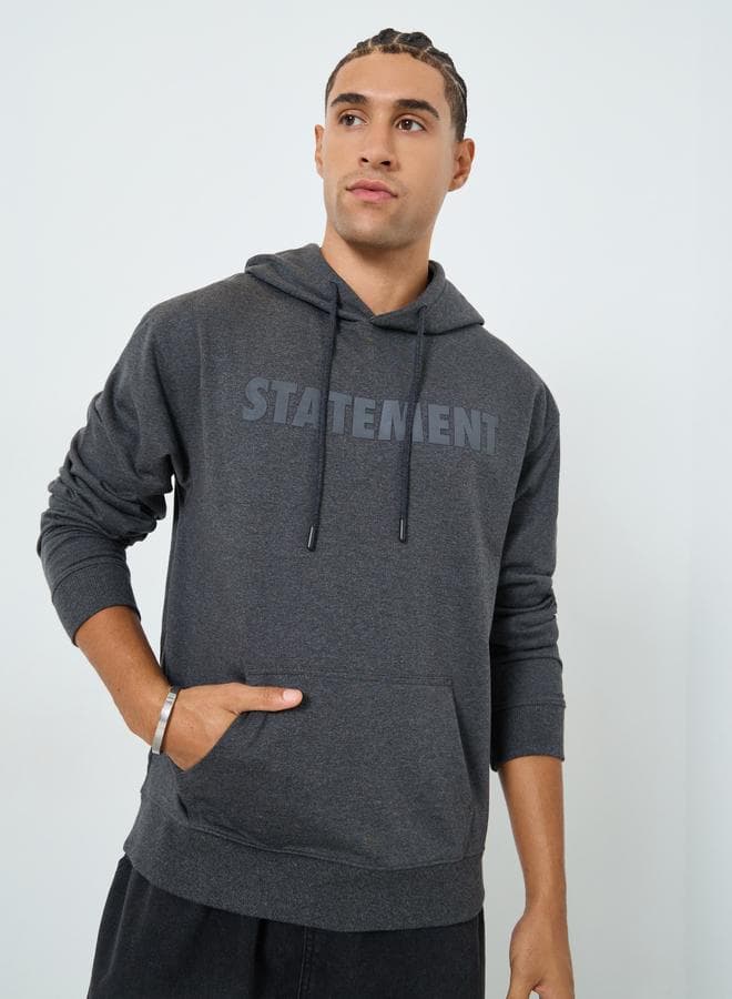 Men Charcoal Relaxed Fit HD Print Hoodie