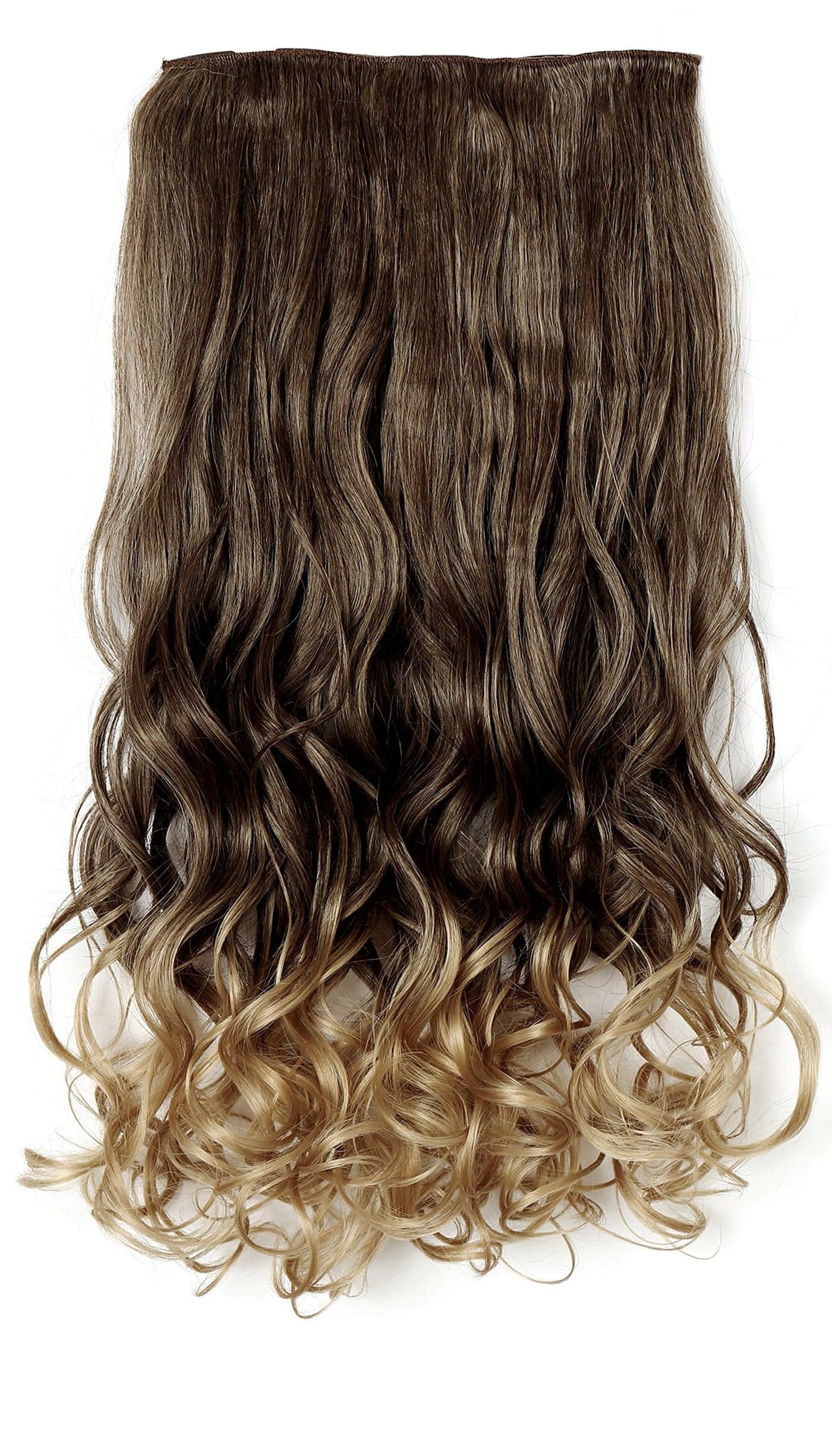 OneDor 20 Curly 34 Full Head Synthetic Hair Extensions Clip Onin Hairpieces 5 Clips 140g 6B10BT25 Brown to Dirty Blonde Ombre